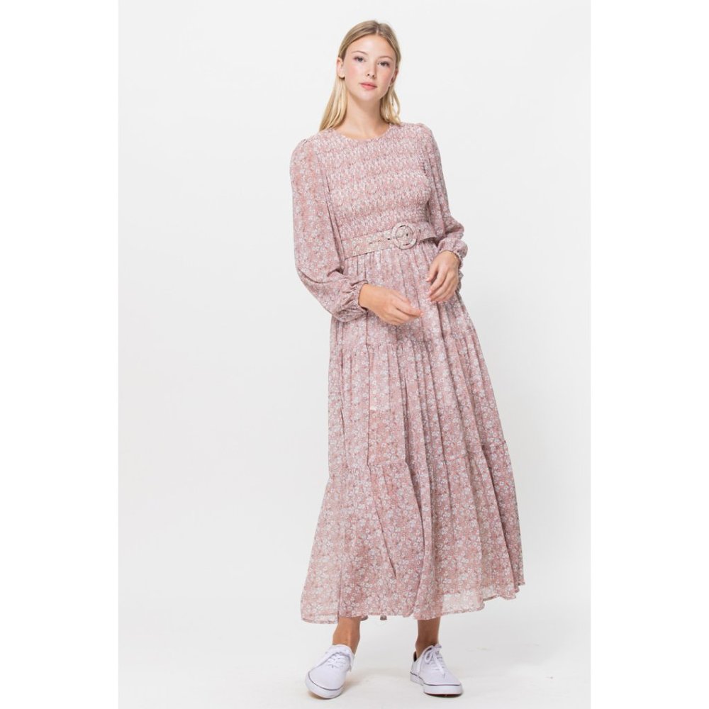 Blush Floral Print Midi Dress